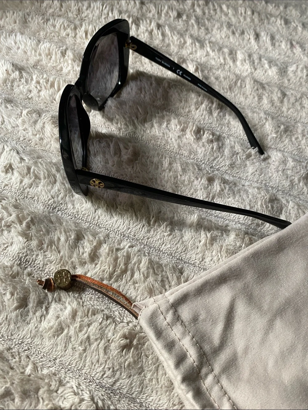 Tory Burch Black Sunglasses with Gold Logo Accent includes Sunglass Pouch